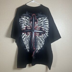 Vintage Cross Wings Heavy Duty Russo Wear T-Shirt Grunge‎ Gothic Y2K 2XL Mens